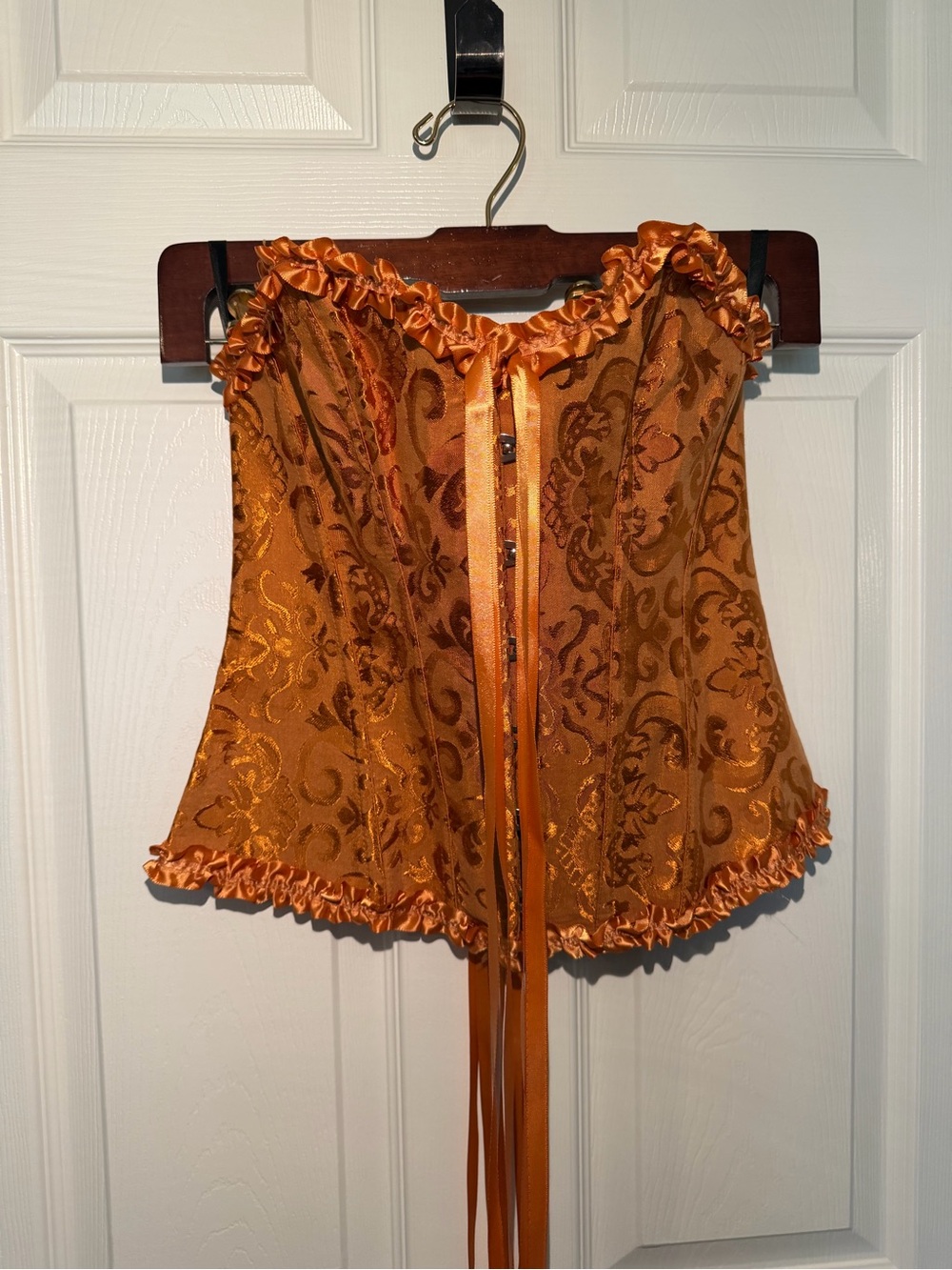 Orange Brocade Lace-Up Corset Top